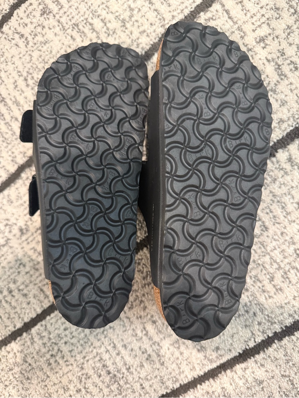 Birkenstock Arizona Two-Strap Sandals in Black with Tan Footbed - Picture 2 of 2